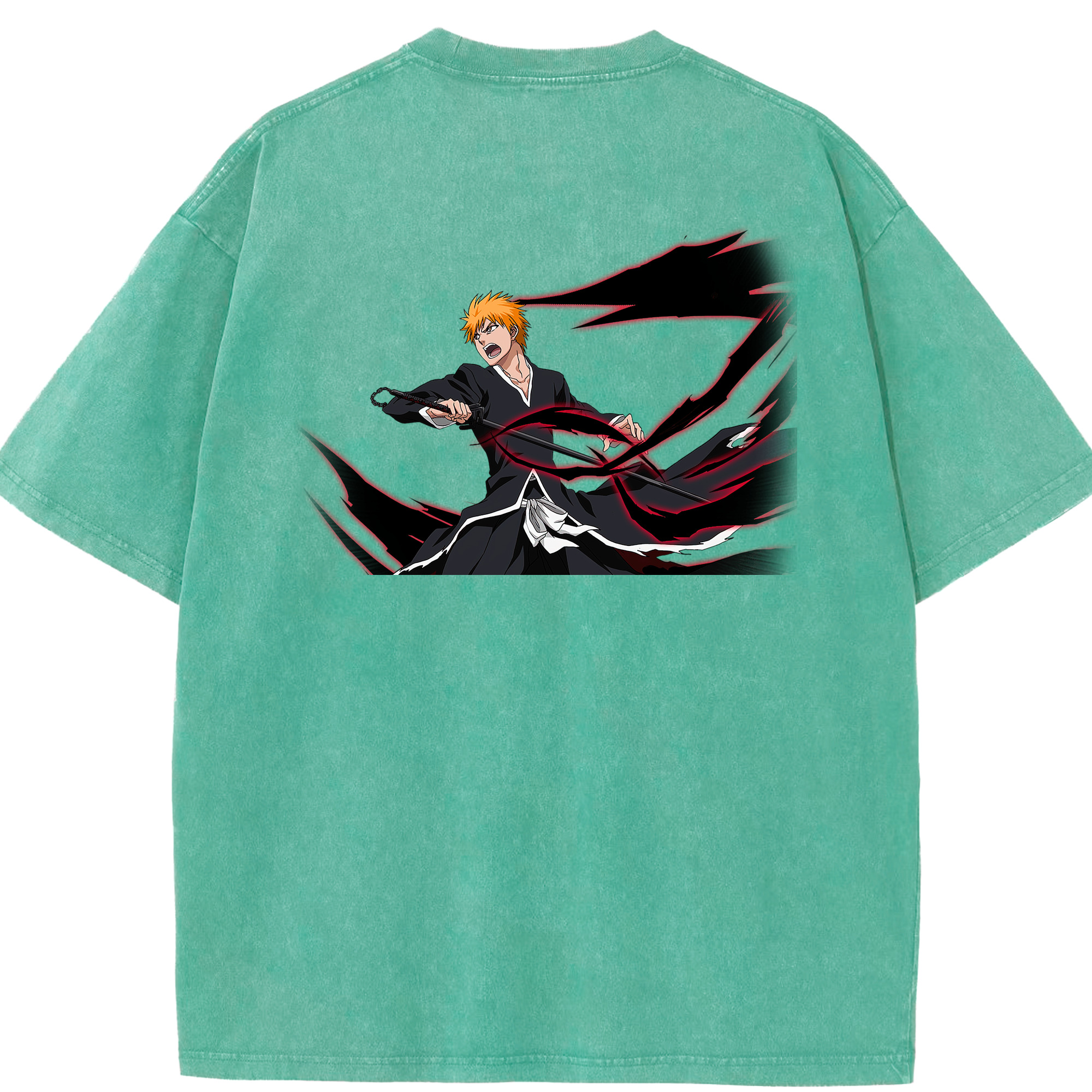（画像用） ブリーチ 黒崎一護（くろさき いちご）BLEACH Kurosaki Ichigo 綿100% ヴィンテージ風 半袖Tシャツ（背面プリント）